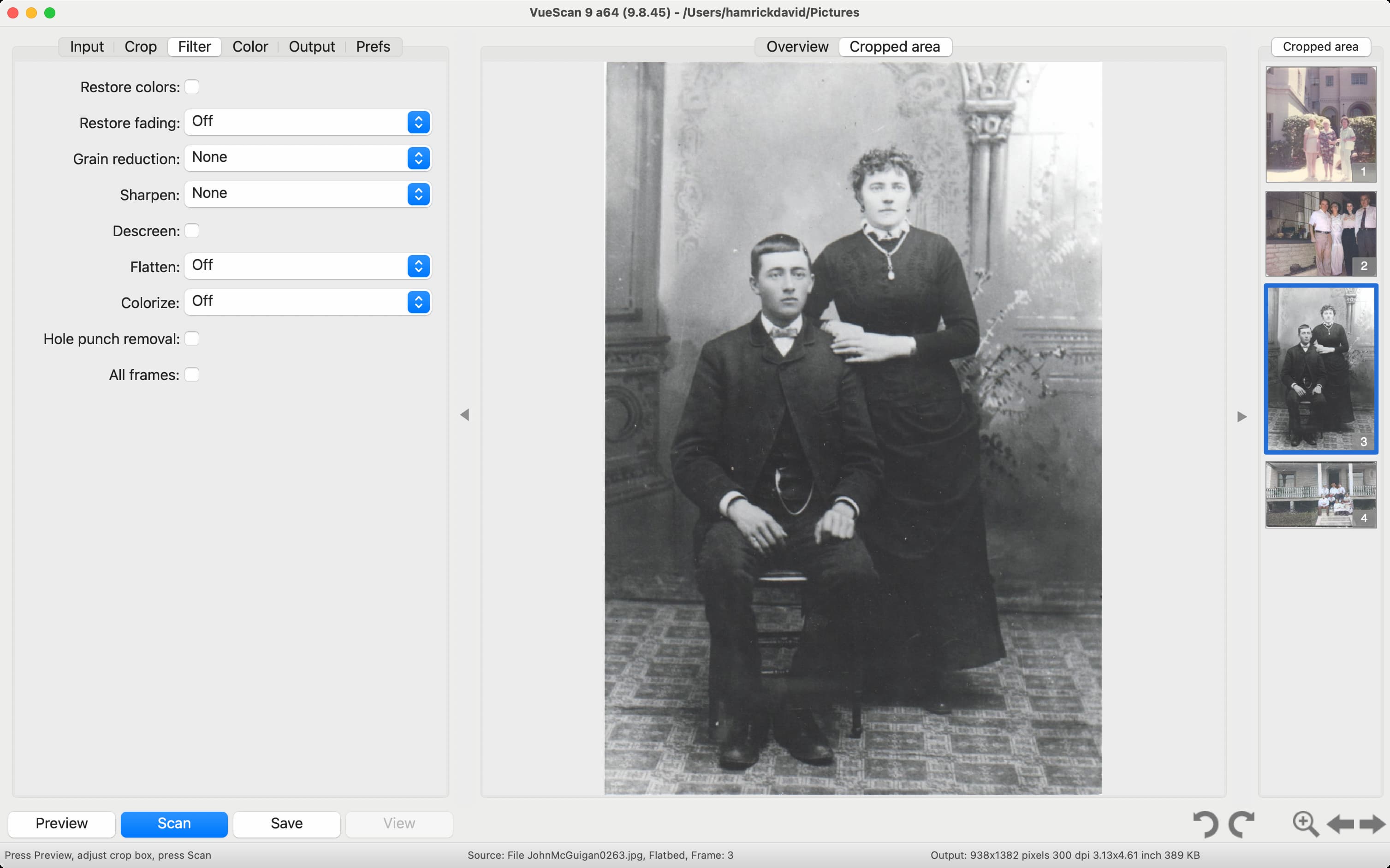 VueScan Screenshot showing the before image of AI-powered colorization