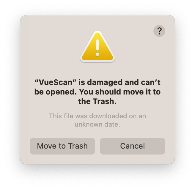 macOS Ventura Error Message about VueScan